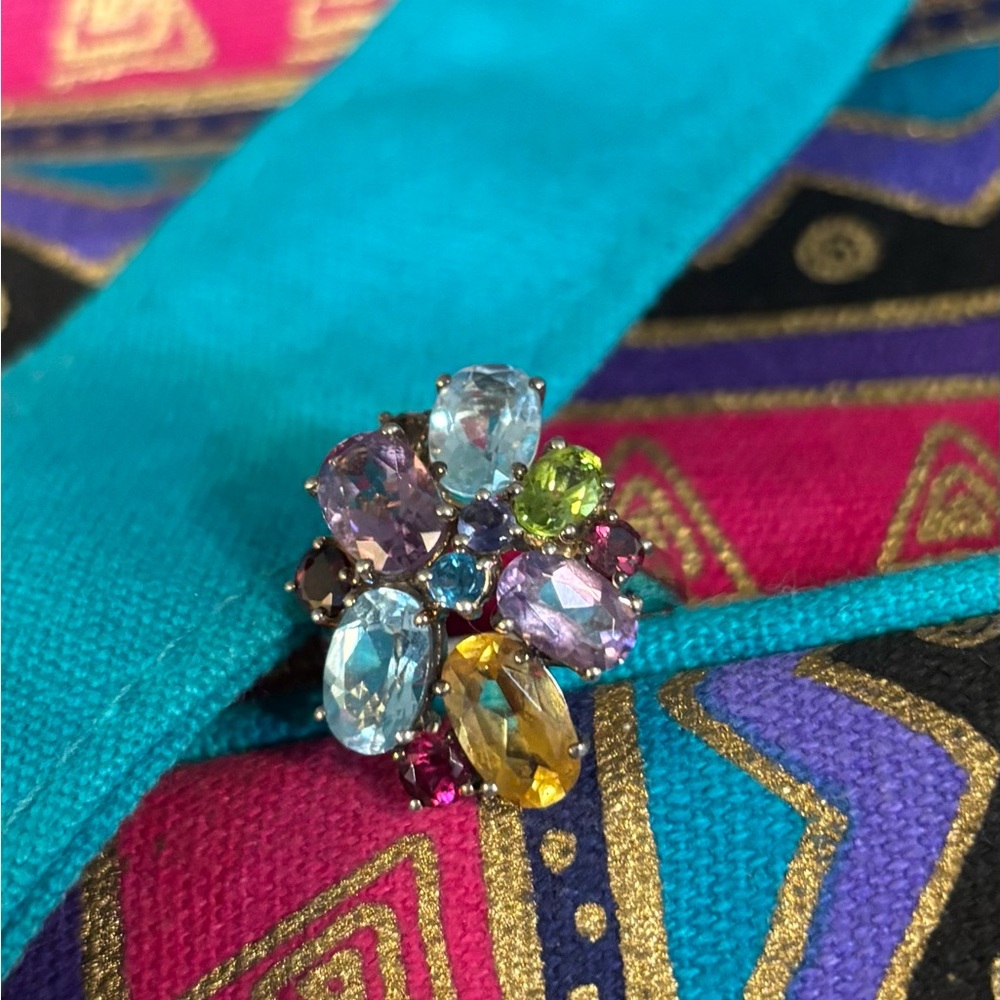 Elegant Multicolor Gemstone Flower Ring